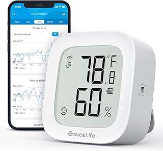 GoveeLife WiFi Thermometer Hygrometer H5103, Indoor Bluetooth Temperature Humidity Sensor with Electronic Ink Display, App Notification Alert, Free Data Storage Export, Digital Remote Monitor for Bedroom