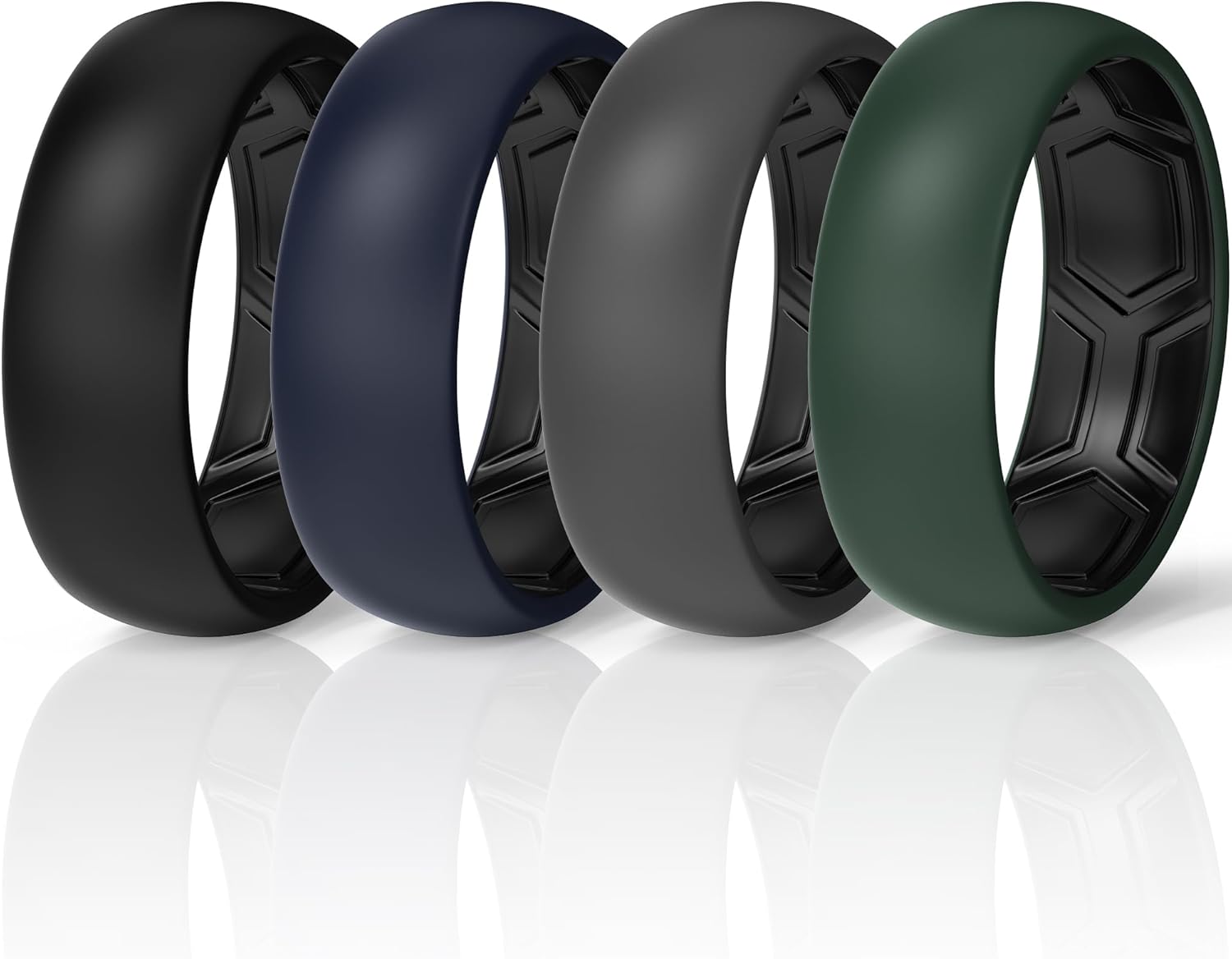 ThunderFit Silicone Rings for Him and Her, Rubber Wedding Engagement Bands Unisex, 2mm Thick, 8mm Width, Standard, (Pack V, 8.5-9)