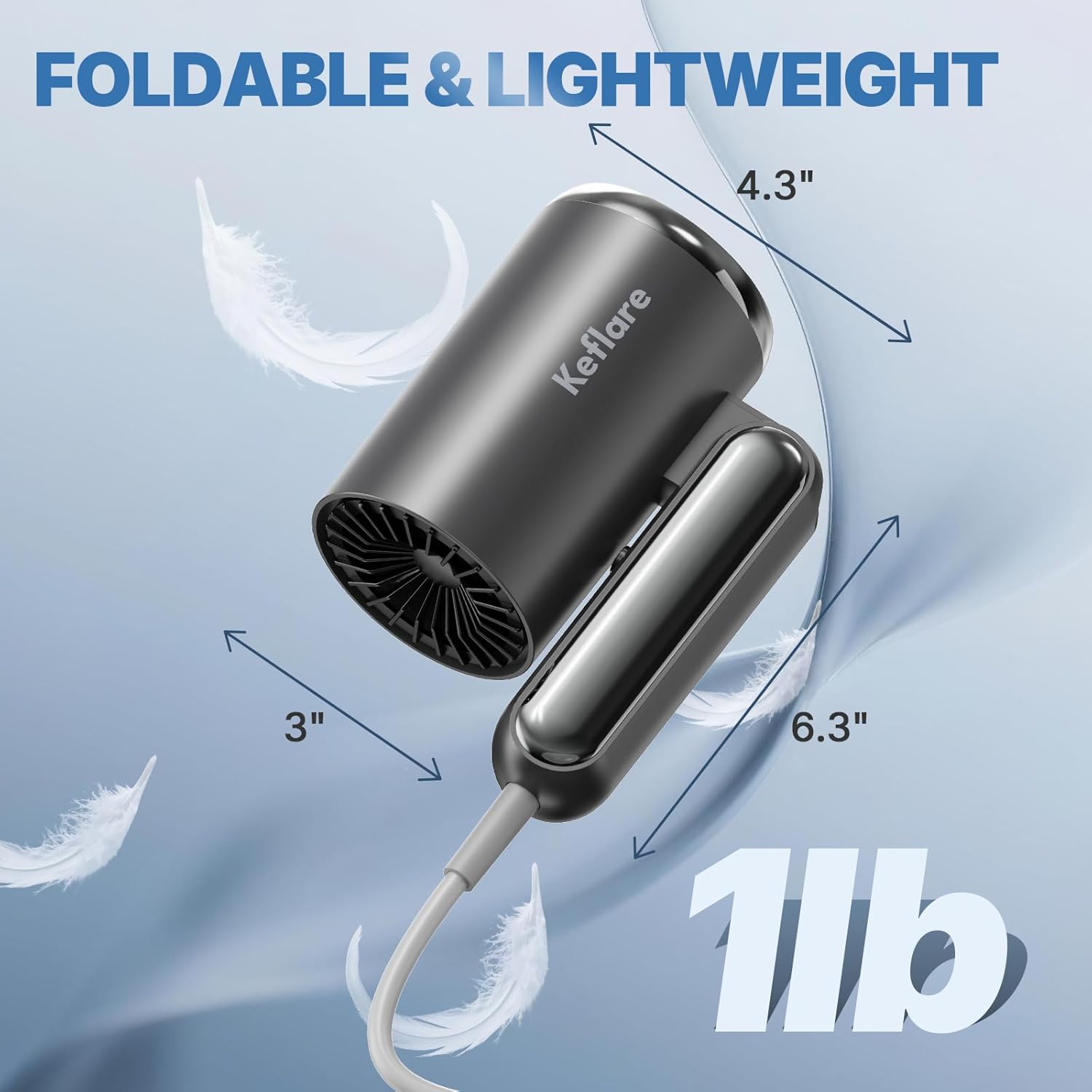 Hair Dryer 1800W Ionic Fast-Drying with Diffuser & Concentrator Nozzle for Curly Hair, Mini Blow Dryer with Compact Design, Foldable, Lightweight, Portable for Home & Travel - Image 3