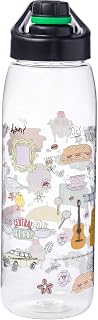 Silver Buffalo Friends TV Show Iconic Doodles and Quotes Featuring Central Perk, Yellow Picture Frame, "Joey Doesn't Share Food," "How You Doin?," Chick and Duck Water Bottle, Screw Top Lid, 28 Ounces
