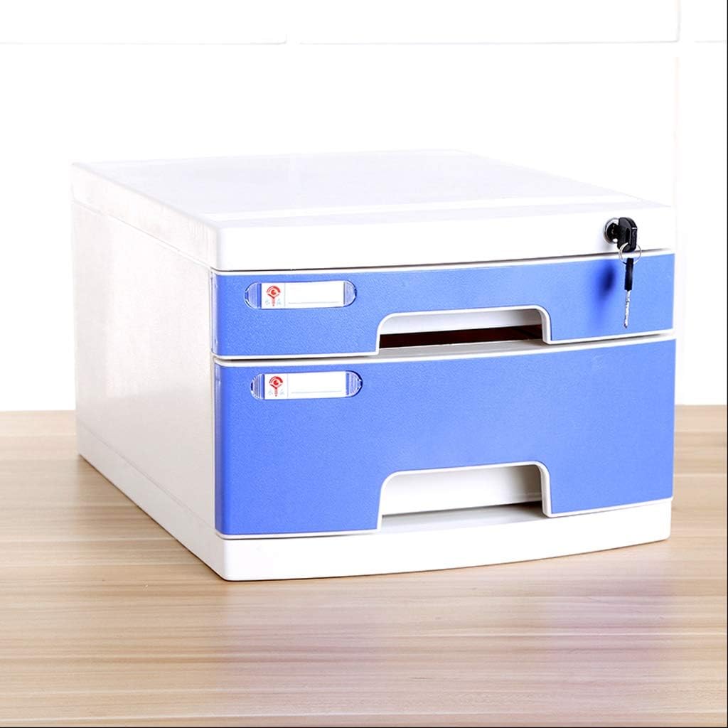 A4 Desktop File Shelf Cabinet Office Storage File Organisers,Storage Box,Lockable,Plastic Desktop Organizer Desk File Holder for Office and Home (Color : Four Floors-Blue)