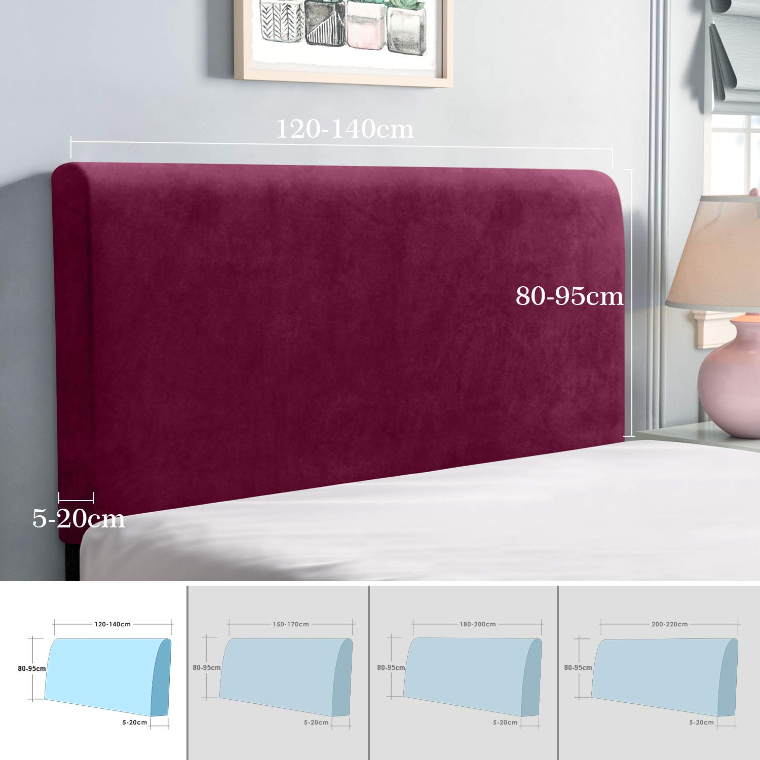 Bett Kopfteil abdeckung, elastische Kopfteil Schutzabdeckung, All-inclusive-Design einfarbiger elastischer Schutz, Rotwein 120-140 cm