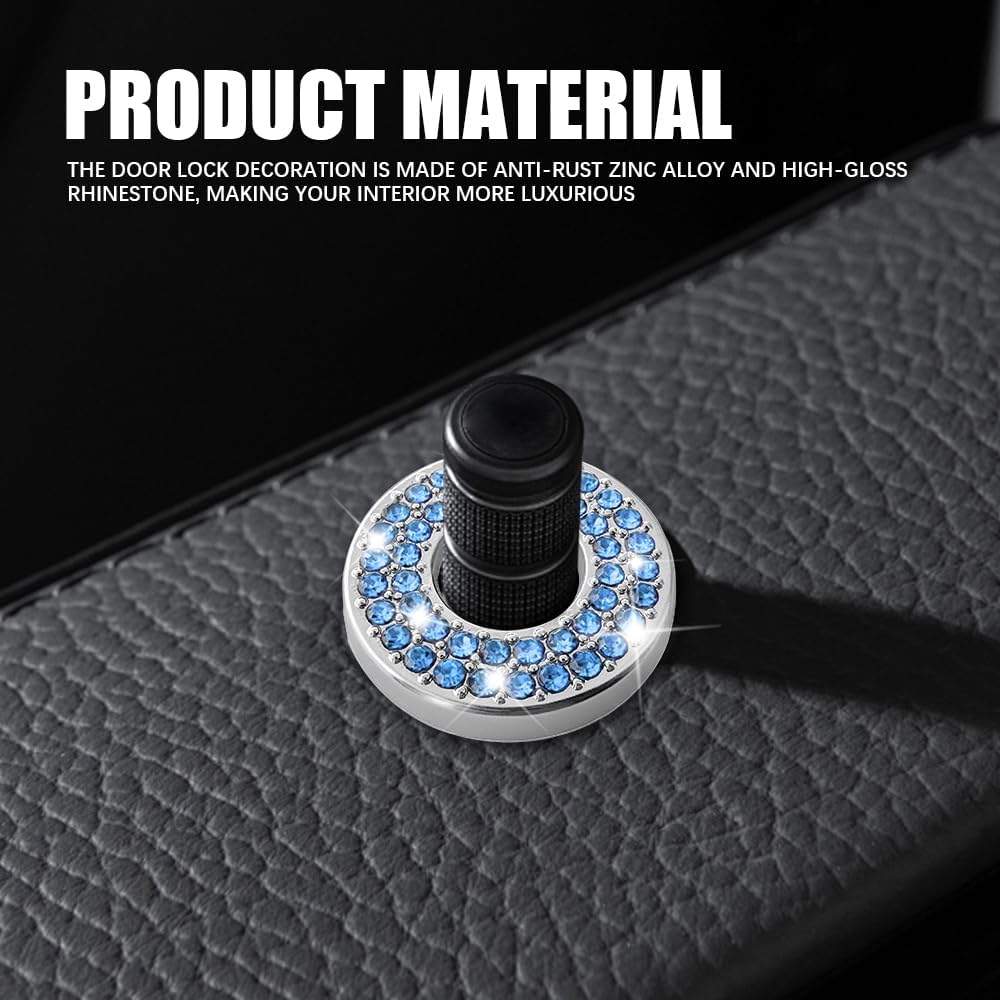 4PCS Bling Car Inner Door Lock Covers, Rhinestones Pull Rod Bolt Decoration Stickers, Bling Car Interior Accessories for Women Men, Compatible with Mercedes-Benz A/B/C/E Class GLC GLA GLK GLA (Blue) image 3