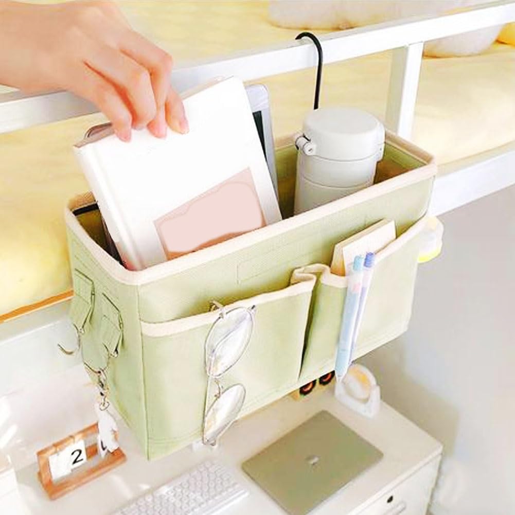 Organizador de almacenamiento para colgar al lado de la cama para revistas, libros, mandos a distancia y smartphones, ideal para barandillas de cama y sofás