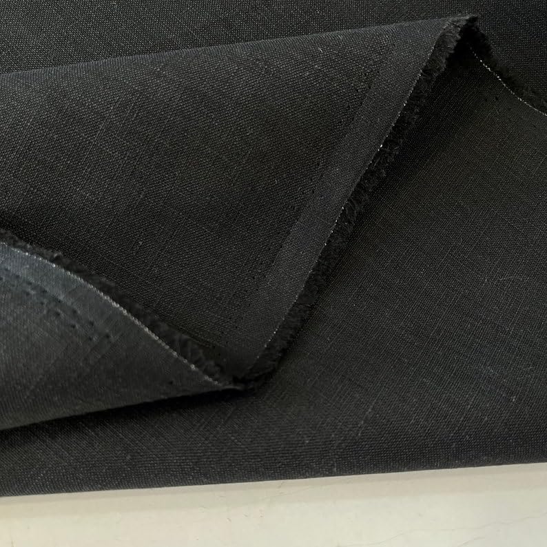 Black Linen Fabric for Shirt/Pants/Jacket/Dress, Sale by Meter,Decor, Home Textile, Curtain(150cm// 1,64 Yard // 57 inc)