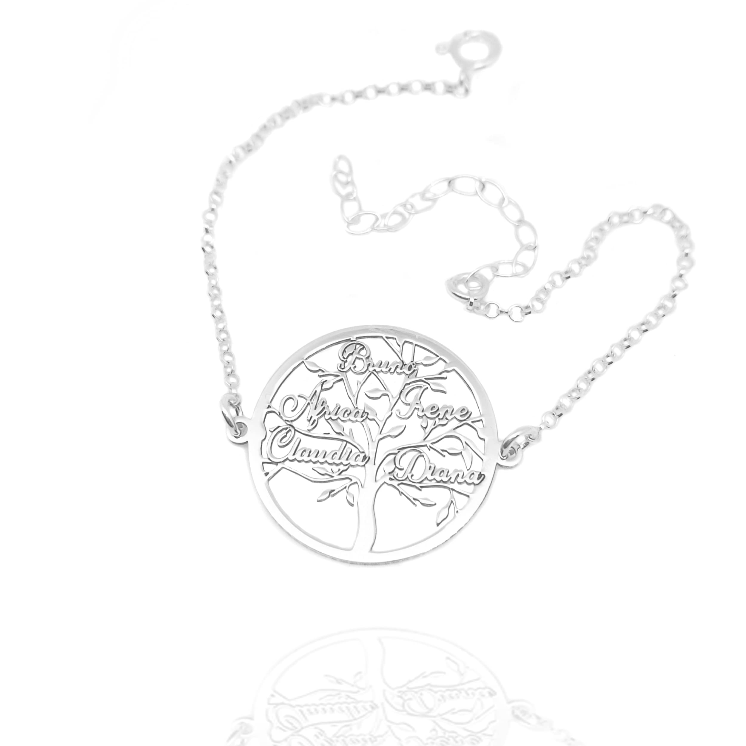 Pulsera Árbol de la Vida Personalizada con Nombres-Medida 25 mm-Fabricada en Plata de Ley 925/1000. Regalo Día de la madre.