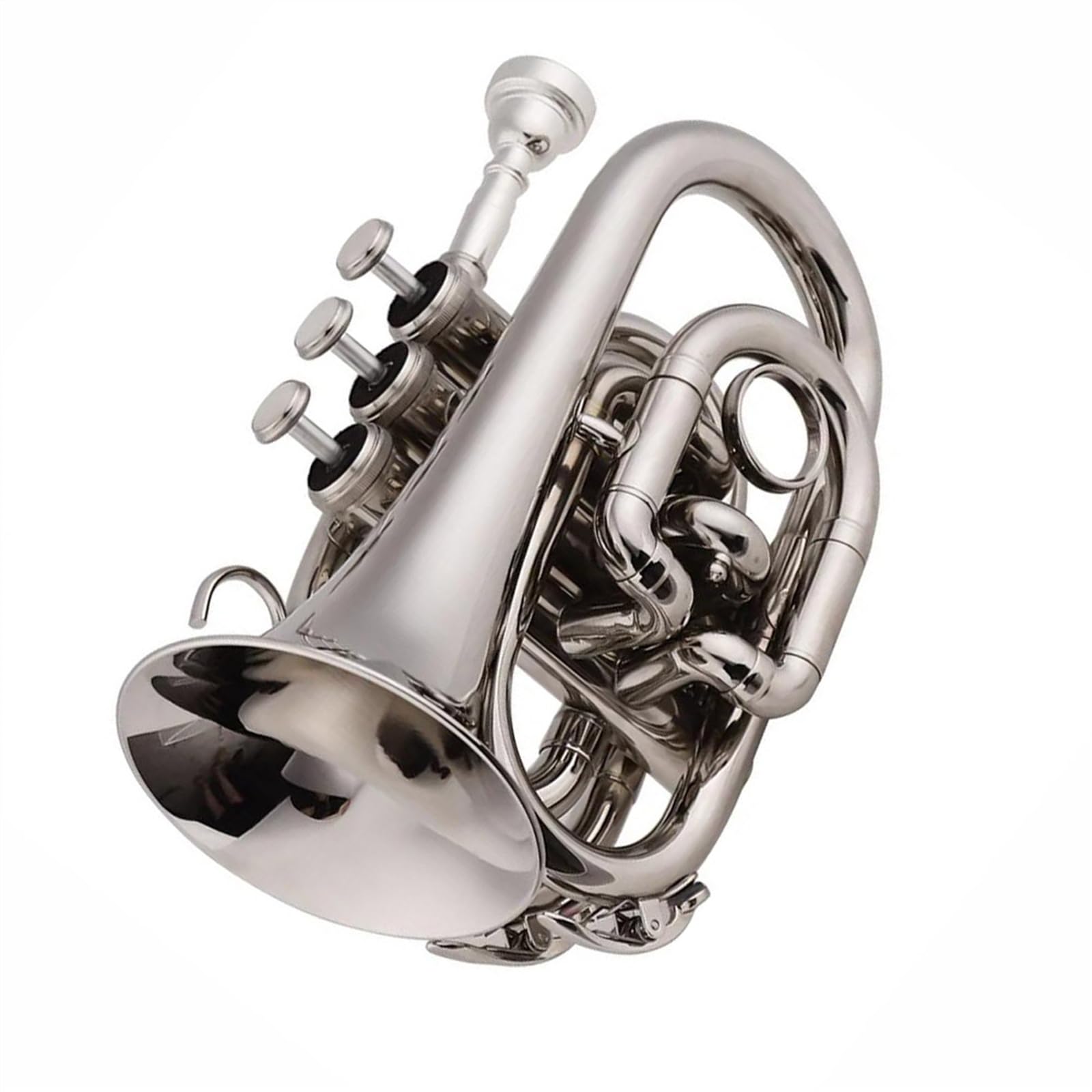 Trombette Mini Tromba Tascabile Sib Piatto In Ottone Materiale Strumento A Fiato Guanti Custodia Per Il Trasporto Timbro(Silver)