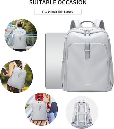Miniatura 9 de GOLF SUPAGS Mochila para laptop para mujer, mochila informal para trabajo, viajes, para cuadernos de 1416 pulgadas, Gris pálido, Compacto