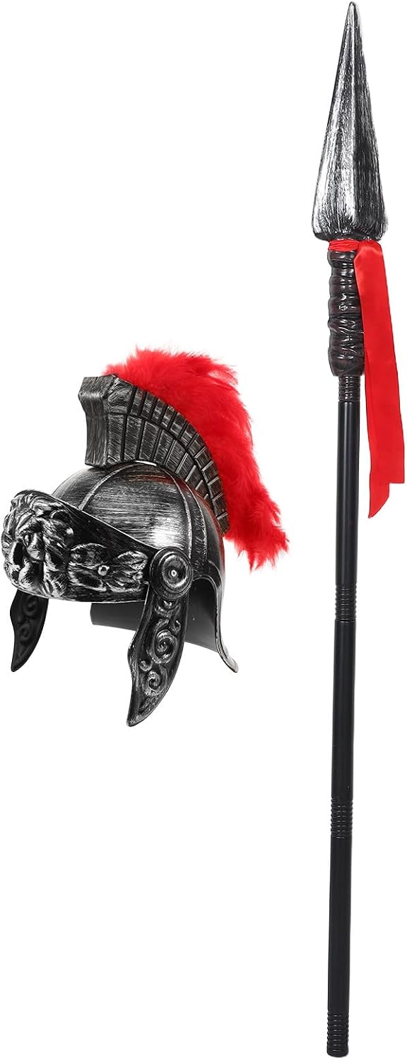 Operitacx 1 Set Roman Warrior Helmet: Medieval Soldier Performance Hat with Spear - Cosplay Helmet Ancient Costume Headgear for Masquerade Event (Silver)