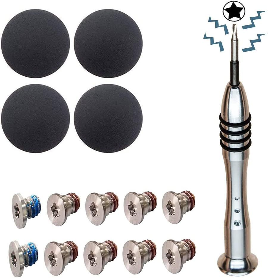 4 Pack Rubber Feet 10pcs Repair Replacement Screw Compatible with Mac Book Pro Retina A1425 A1502 A1398 13" 15" Bottom Case Screw Rubber Feet and Screwdriver Repair kit