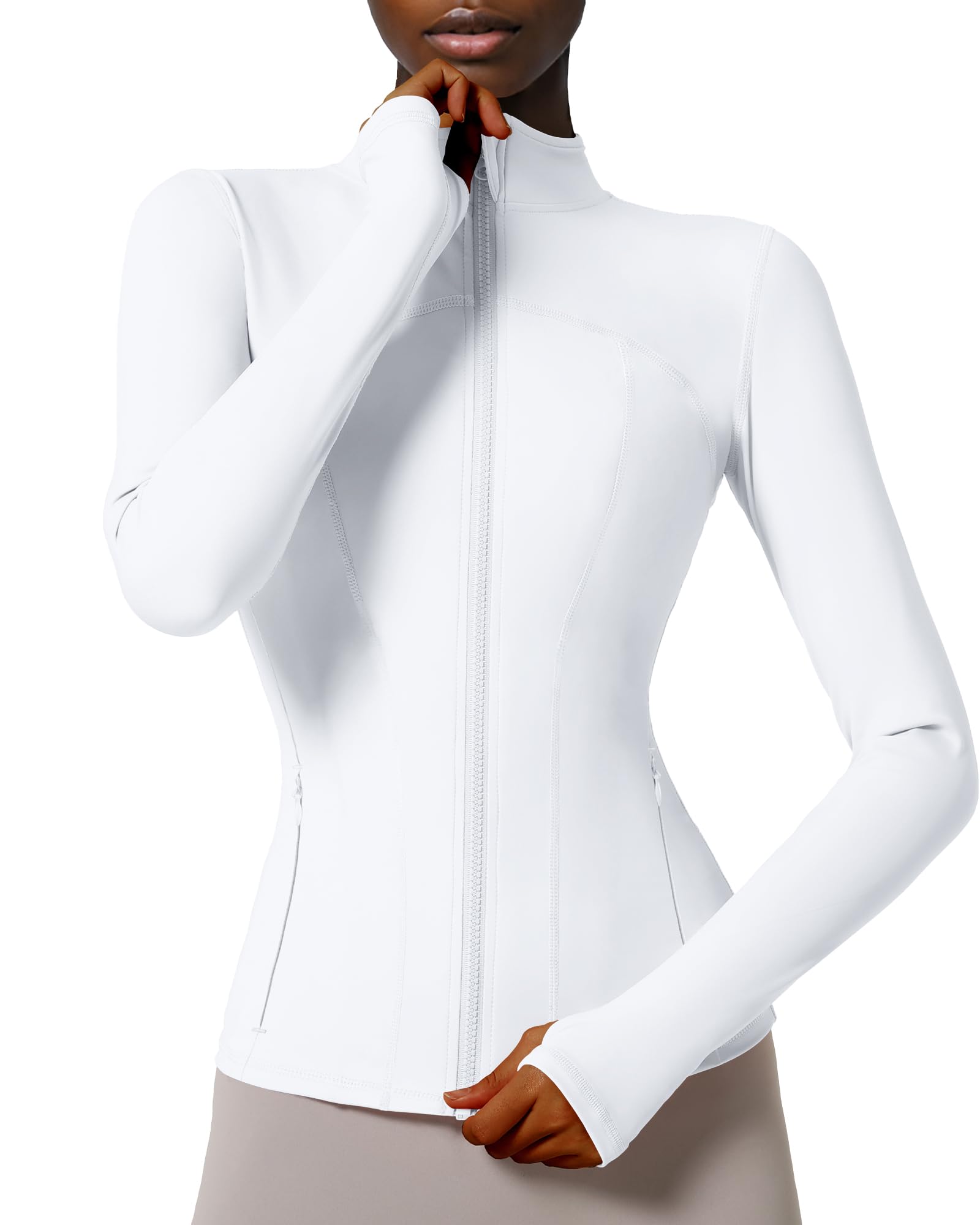 Locachy Women's Slim Fit Full Zip Athletic Running Sports Workout Jacket with Pockets Style 02 White XL
