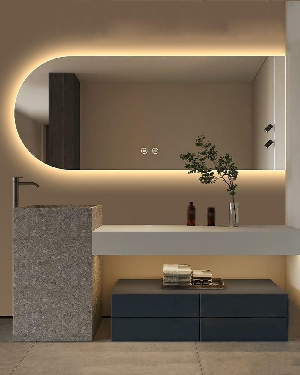 LTSRLL Arched Bathroom Mirror with Light Backlit Framless Led Vanity Mirror with 3-Color Dimmable, Defogger & IP54 Waterproof(Cut Right,50cmx100cm)