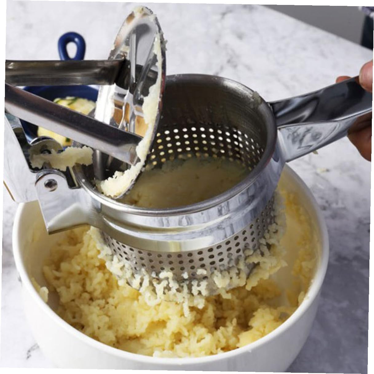 Stainless Steel Potato Masher Heavy Duty Kitchen Tool Efficient Lever Press Vegetable Crusher for Potatoes Beans Fruits Easy to Clean Kitchen Gadget for Home and Restaurant Use