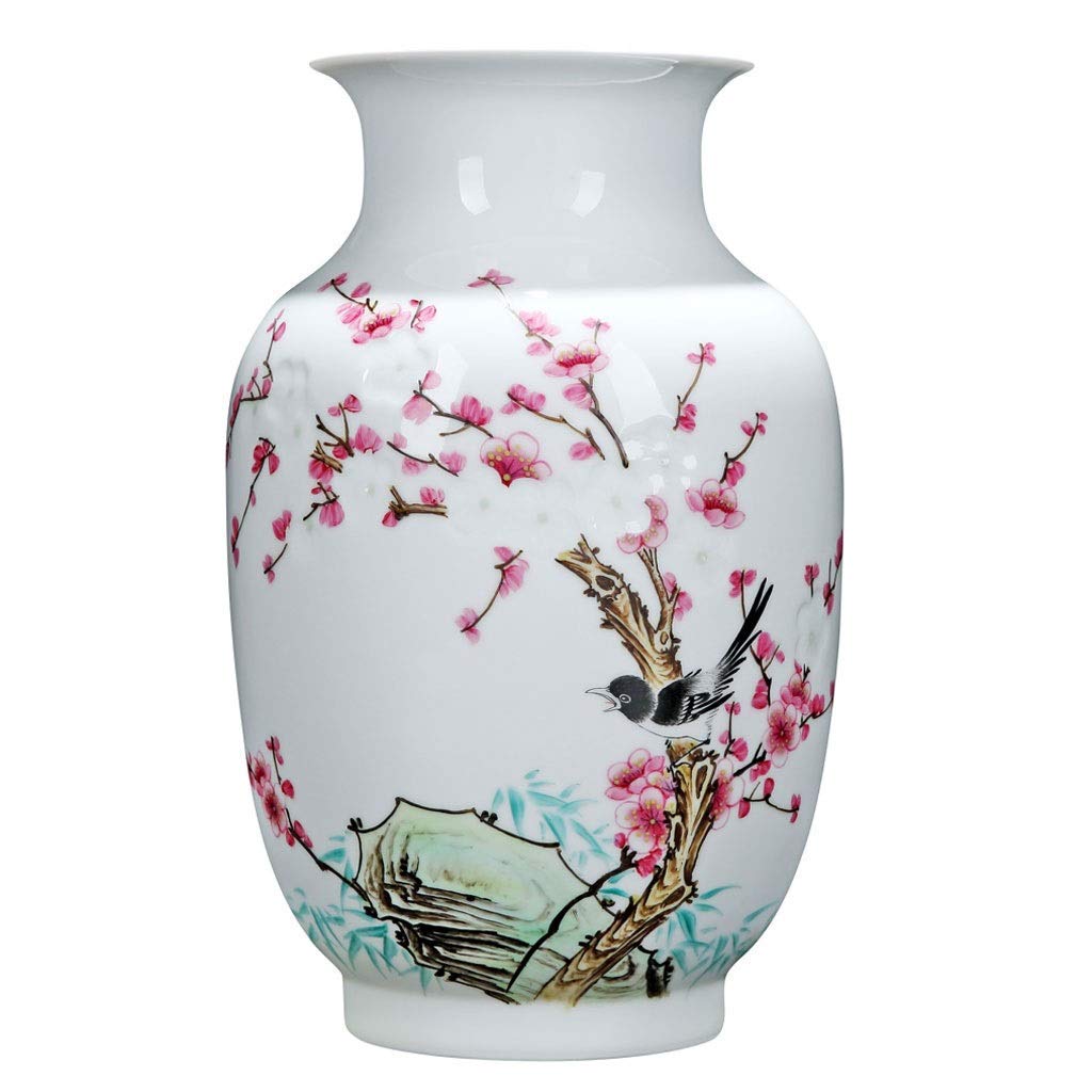 asdchZen Home Decorative Flower Vase Chinese Ceramic Vase Home Art Vase Hand-Painted Red Plum Decorative Flower And Bird Painting White Flower Arrangement Vase 12.5-Inch Centerpieces H