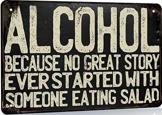 Vintage Metal Alcohol Sign, Funny Beer Quote Wall Decor, Black and White, 8 x 12 Inch