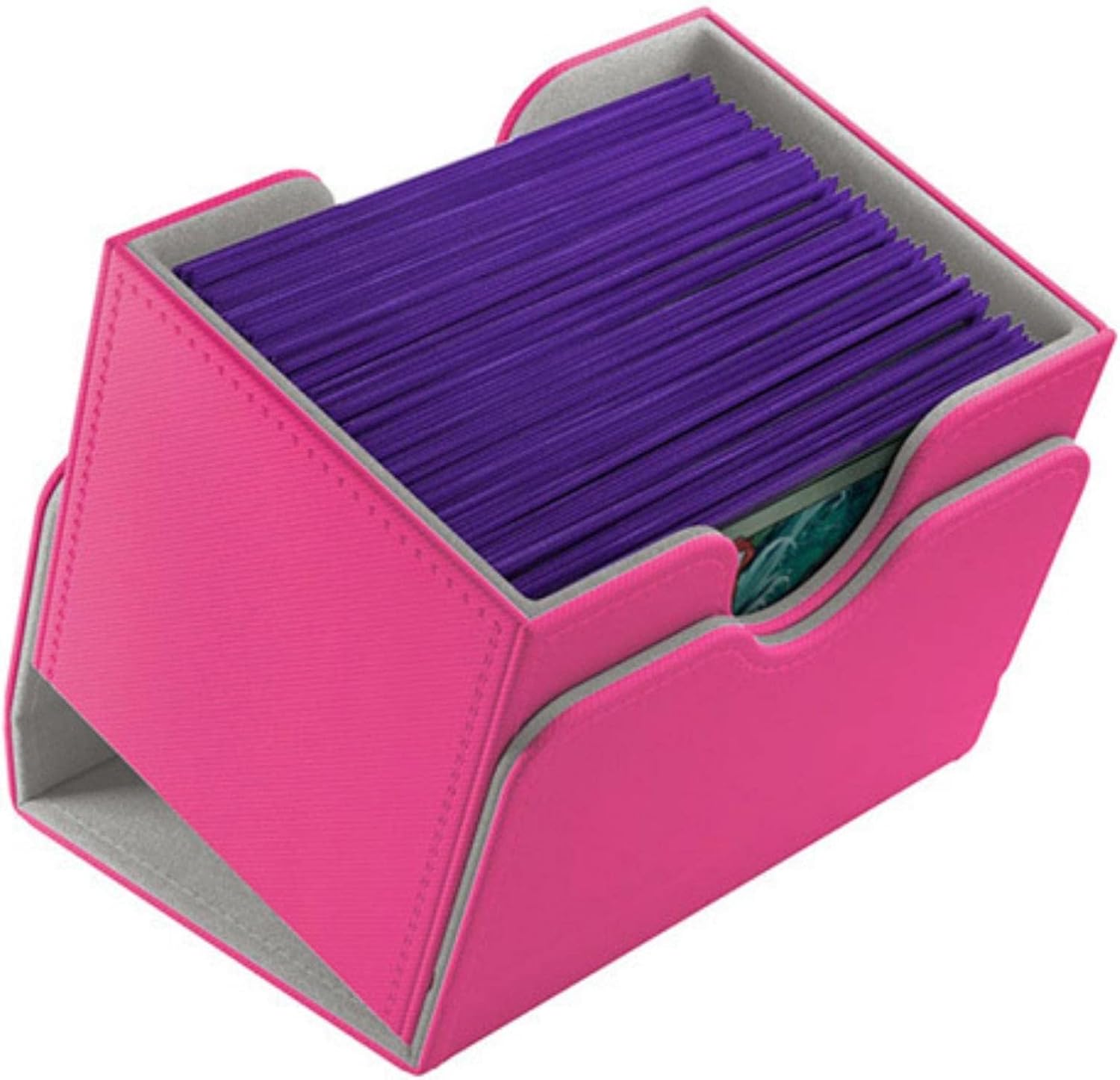 Gamegenic Sidekick 100+ Convertible Deck Box | Sideloading Card Storage Box with Removable Cover | Holds 100 Double-Sleeved Cards | Nexoyber Surface | Microfiber Inner Lining | Pink Color | Made