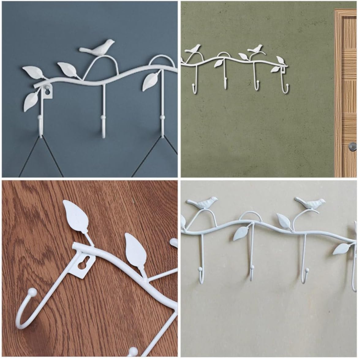 FUOYLOO Leaf Bird Iron Hook for Keys, Clothing, Rustic White Decor image 4