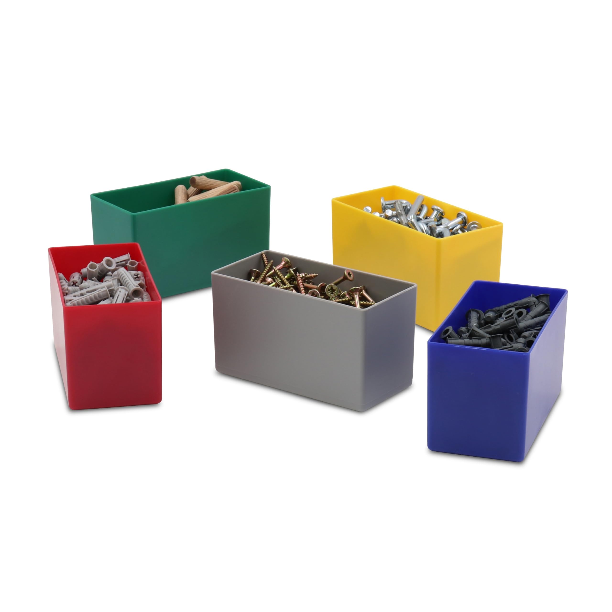 1a-TopStore 25 Stück Einsatzkasten Serie E63, farblich sortiert, 5 Farben u. 4 Größen, aus Polystyrol, Industrienorm, für Schubladen, Sortimentskästen etc. (farbmix, 63/2 108x54x63 mm)