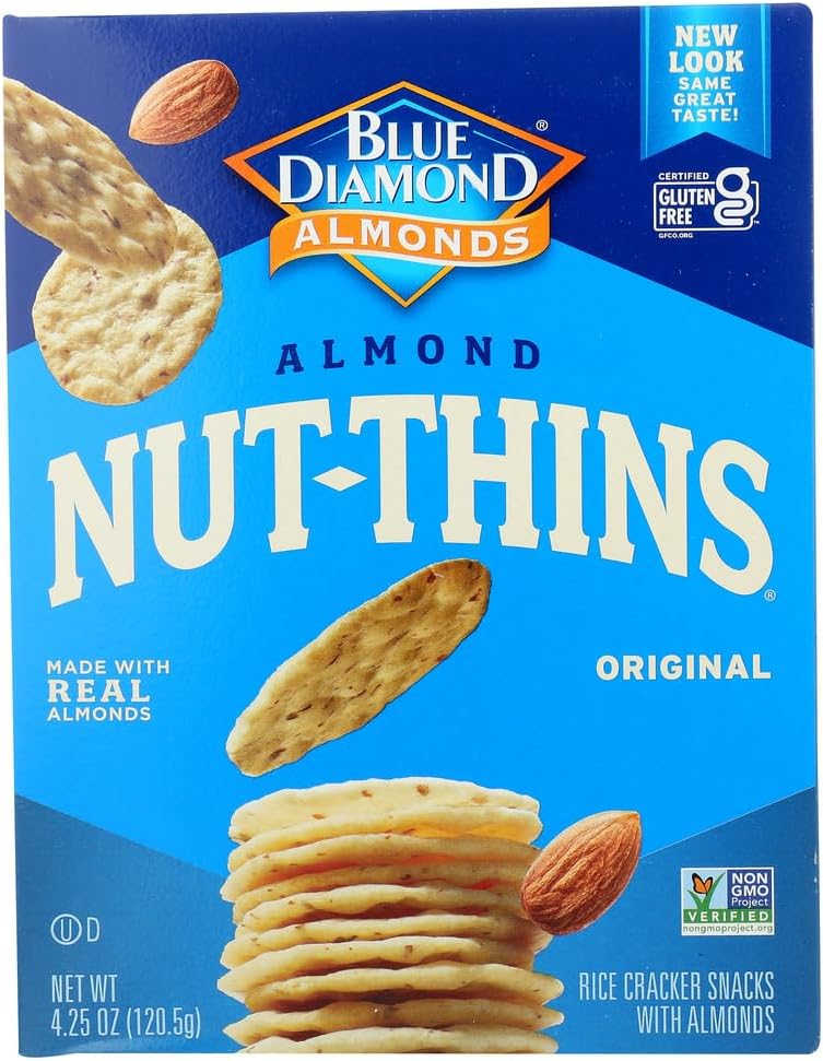 Blue Diamond Nut-Thins Cracker Snacks, Almond, 4.25-Ounce Boxes (Pack of 2)