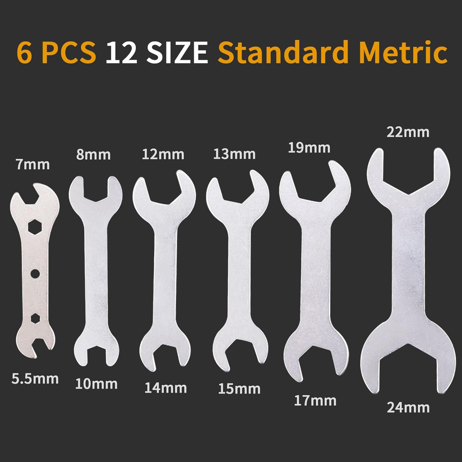 6 PCS Ultra Thin Galvanizing Double Headed Wrench Set - Open-End Mini Wrench Set, Ultra Light, Metric Size 5.5mm-24mm
