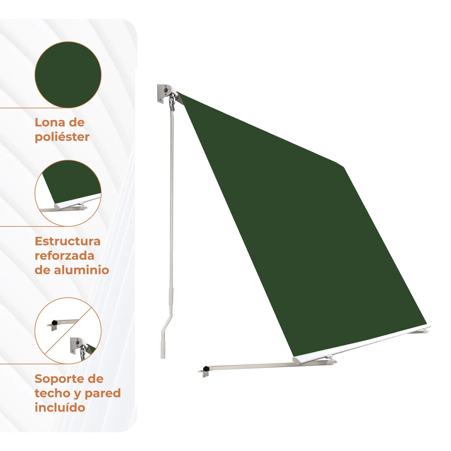 SmartSun Toldo Exterior Balcón Enrollable 200 x 245cm Verde- Estructura de Aluminio - Lona Poliéster con Tratamiento Protector UV y Repelente al Agua - Regulable en inclinación - Manivela