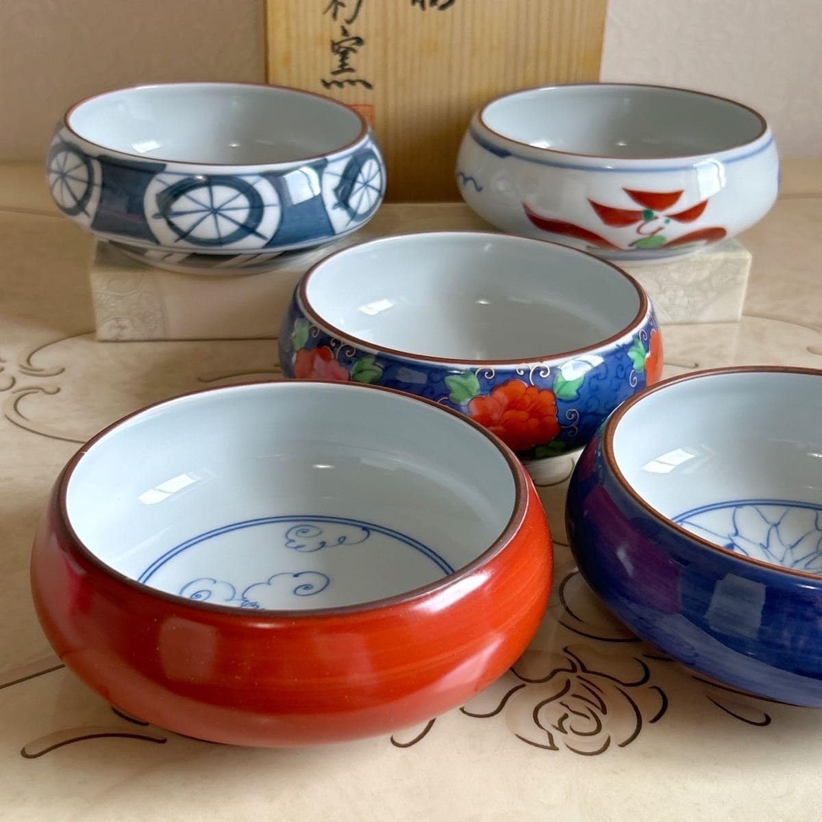 有田焼 幸窯 錦色絵山水 中皿・煮物鉢 5枚セット