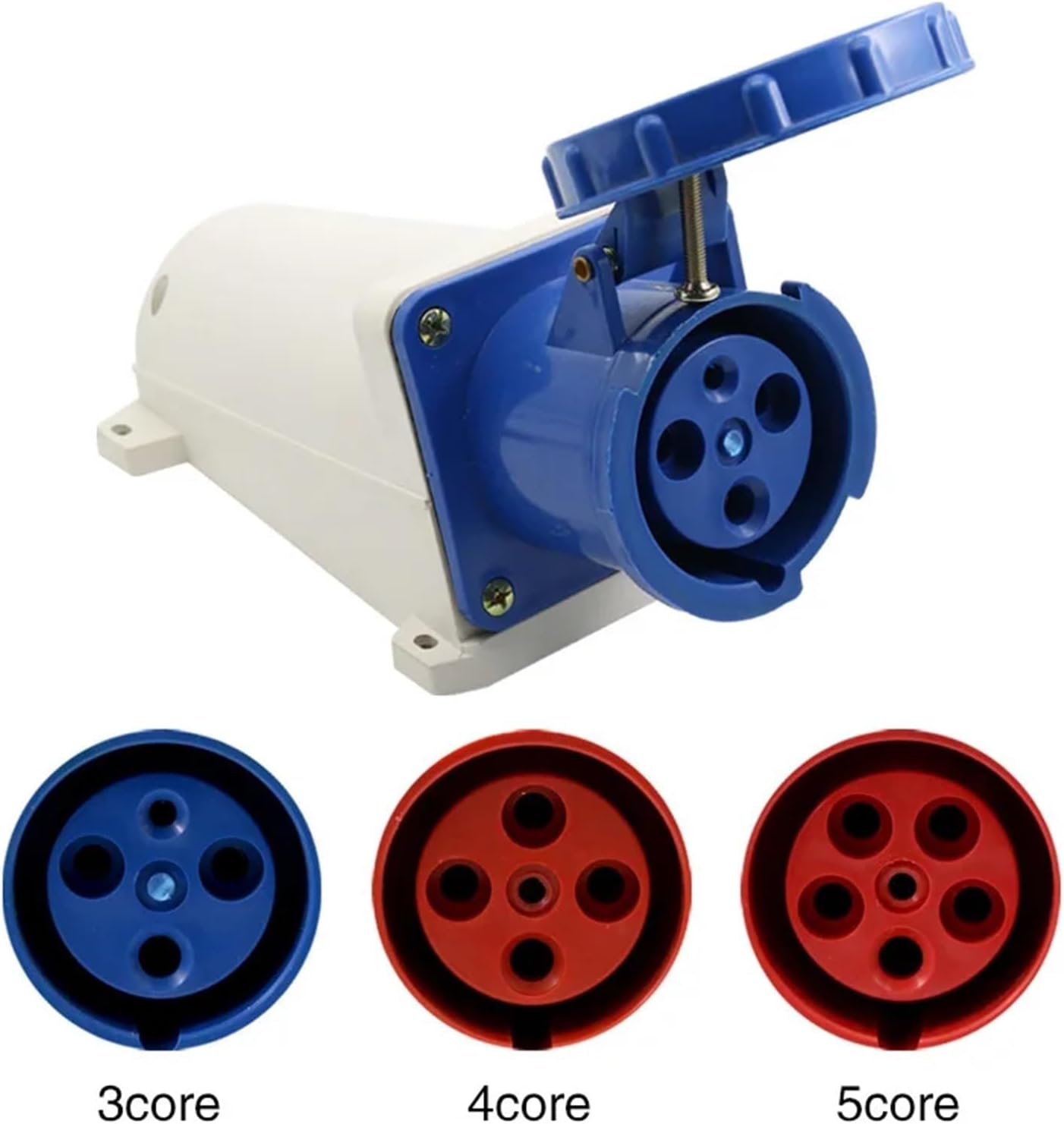 Waterproof Industrial Plug Socket 3 core 4 core 5 core Hole 63A Connector Surface Mounted Aviation Socket(3 Core Blue)