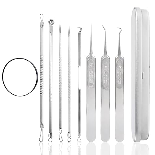 8 piezas de agujas de acné de acero inoxidable para eliminar puntos negros, pinzas de limpieza de acné, kit de herramientas para reventar espinillas