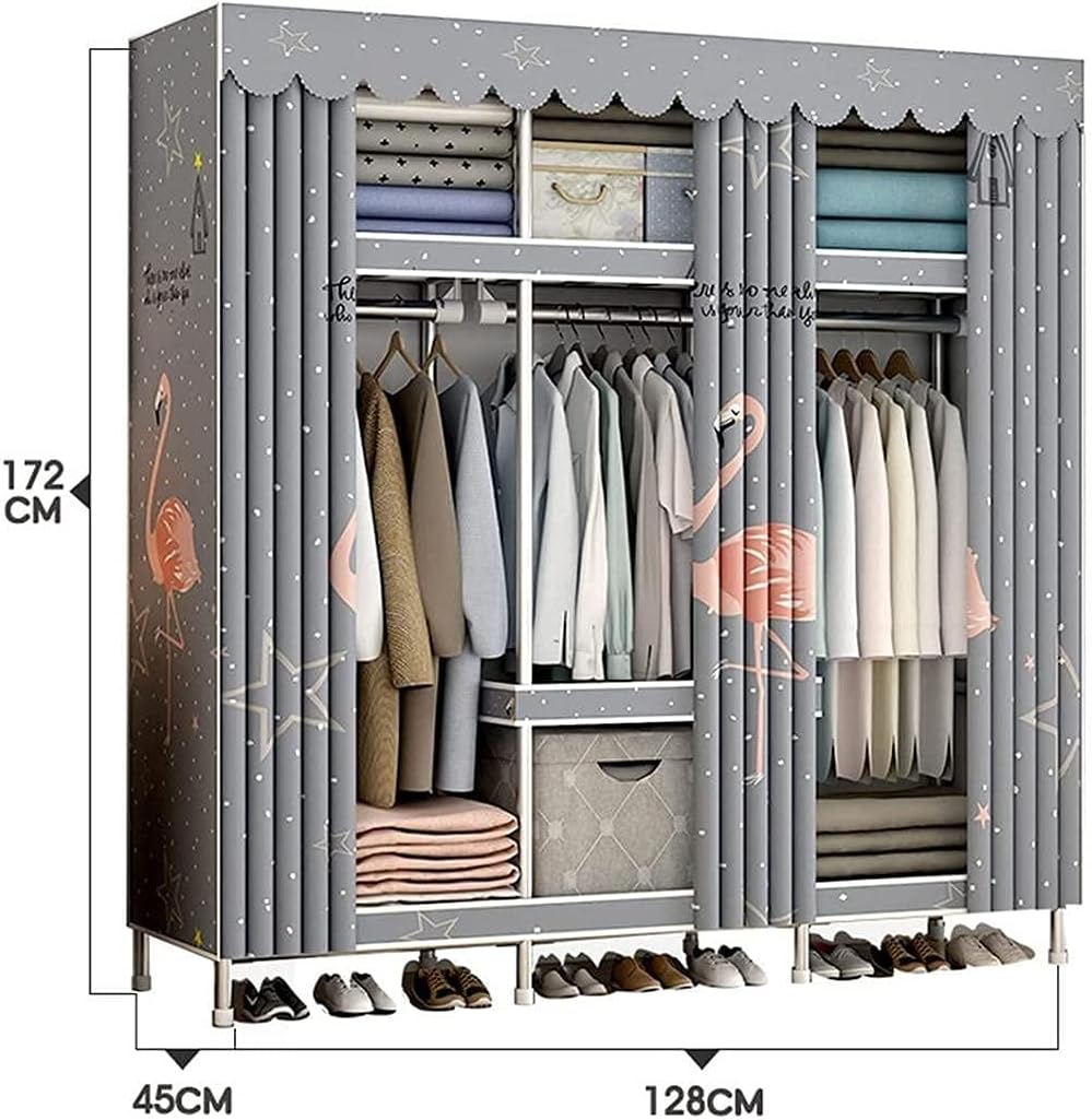 Metal Assembly Wardrobe Home Open Stable Bedroom Rail Portable Wardrobe Organiser 172 45 128CM Clothes Rack (Color : F Size : 172 45 128CM) (B 172 * 45 * 128CM)