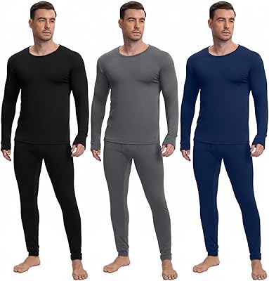 Patelai 3 Sets Men's Thermal Underwear Long Underwear Base Layer with Fleece Lined for Winter Cold Weather