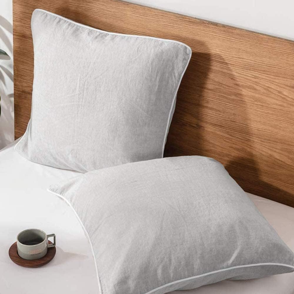Simple&Opulence 100% Linen Duvet Cover Set Queen 3 Pieces Solid Color Basic Style Bedding Set+2 Euro Shams 26"x26",Light Grey