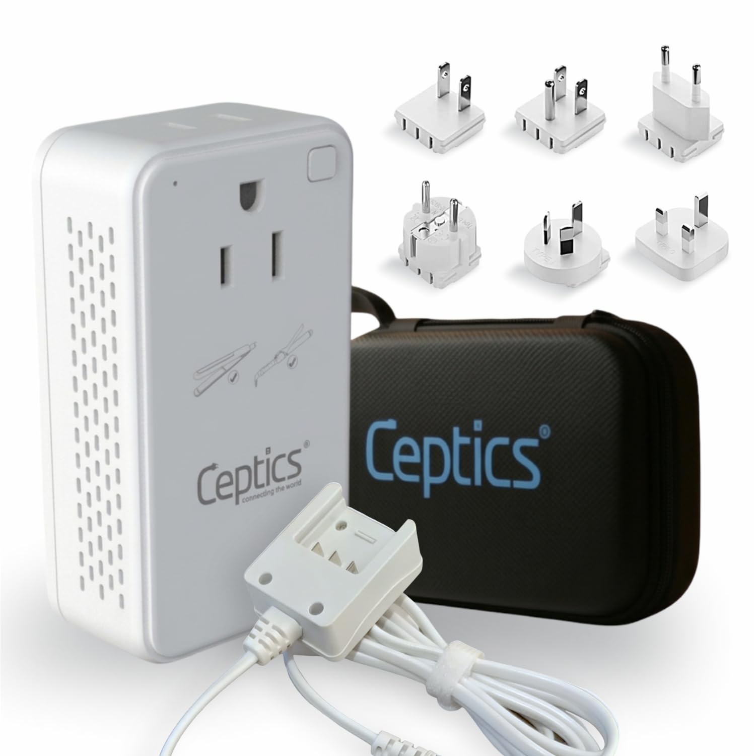 Ceptics - Convertidor de Voltaje reducido de EE. UU. a Europa, 200 W, Convierte 220 V a 110 V para rizador, Plancha de Pelo, Cargador - Carga rápida USB-A y C - SwadApt Tipo A, B, C, E/F, G, Incluye