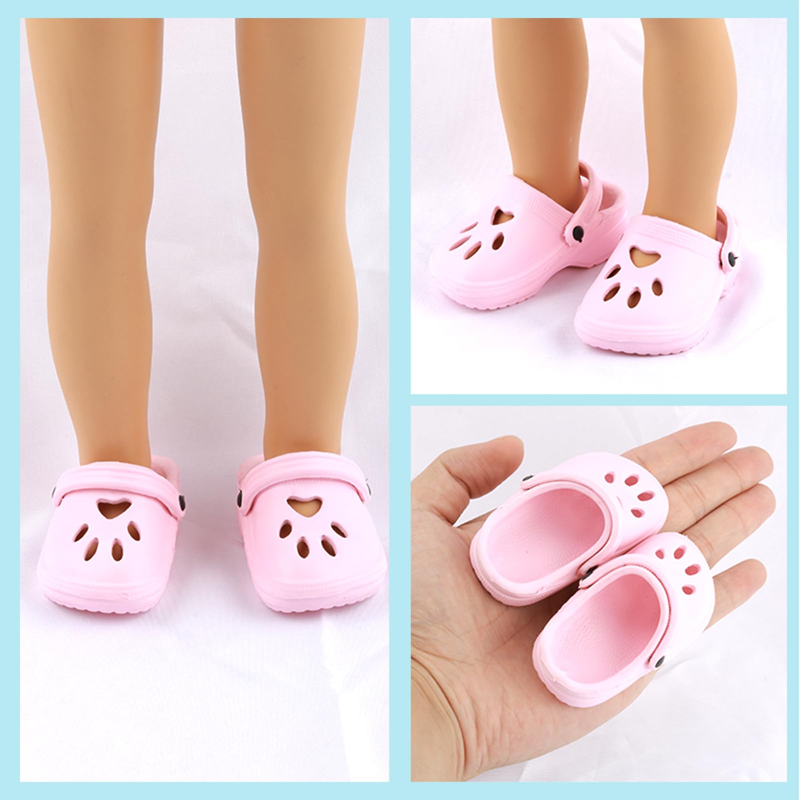 Zapatos de muñeca de 18 pulgadas – 5 pares de diferentes tipos (botas/patines/sandalias/zuecos) + 2 pares de calcetines rosa/blanco de 18 pulgadas accesorios para muñecas de 18 pulgadas, accesorios de 6