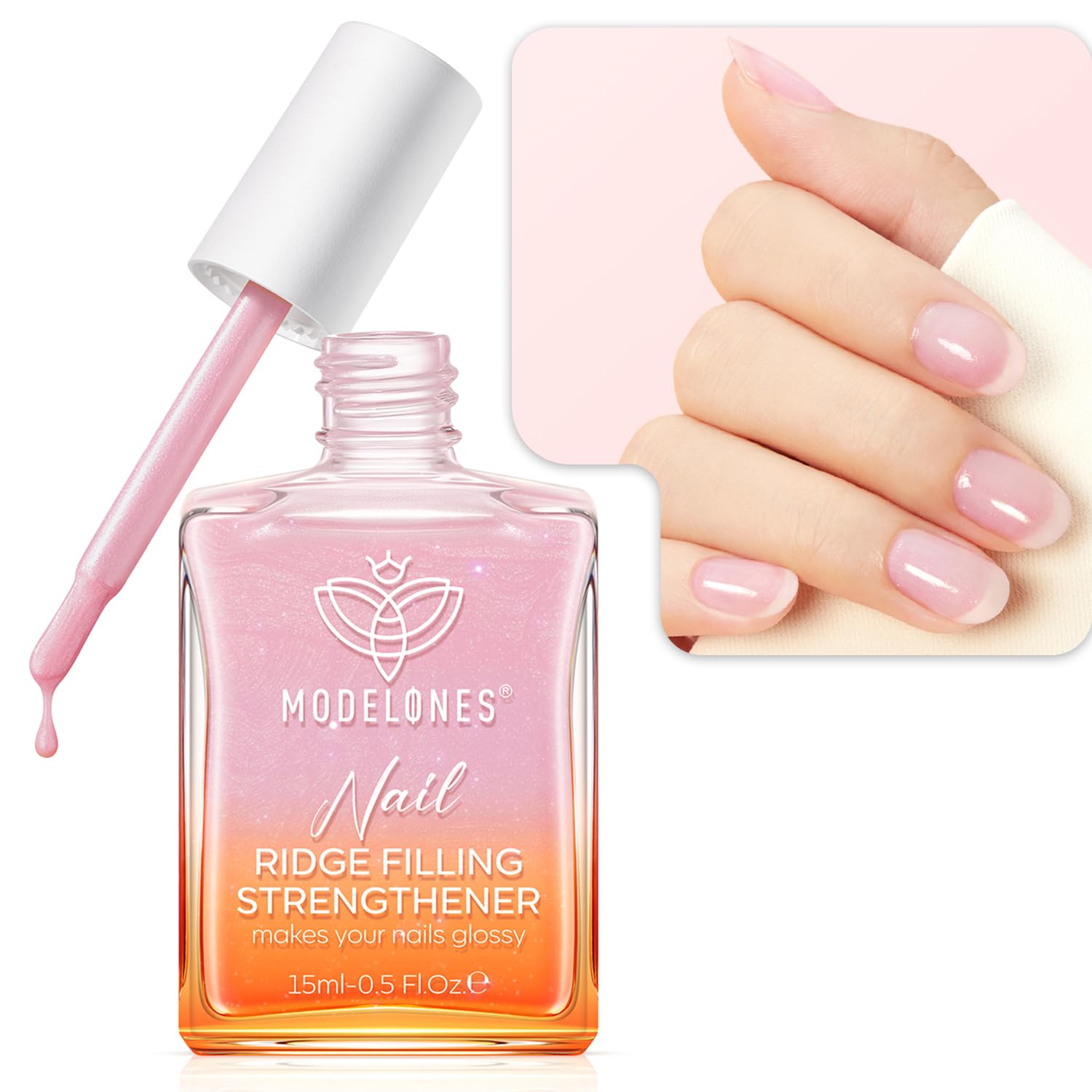 Modelones Nagelhärter Extra Stark 8in1 15ML, Nagelpflegeprodukte, Nagelhärter fur Brüchige Nägel, Rillenfüller, Nail Repair, Nagelwachstumformeln, Nagelverstärker, Nail Hardener,Nagelöl, Rosa