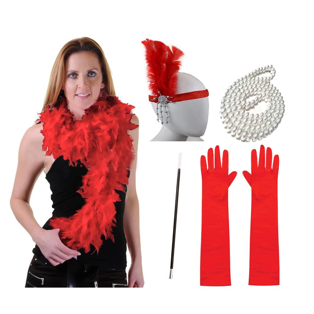 Fentency Vintage Women Costume Accessories Headband Necklace Scarf Gloves for 20s Cocktail Party