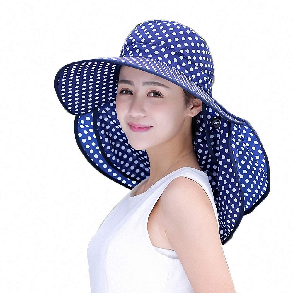 ToBe-U Women's UPF+50 Sun Visor Detachable Flap Hat Foldable Wide Brimmed UV Protection Hat (LJ-02navy)