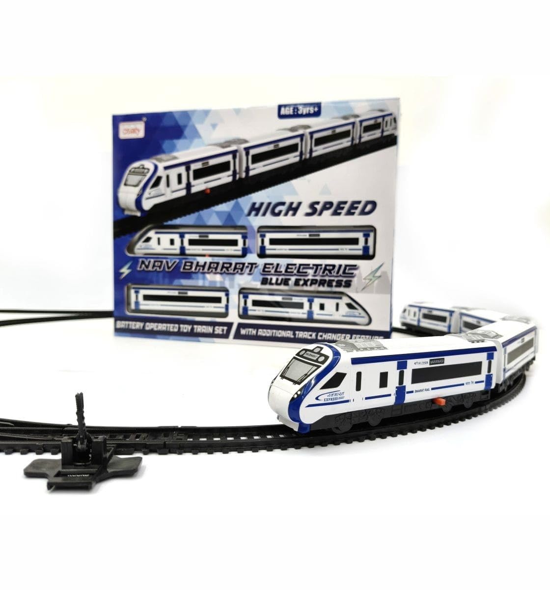Centy Nav Bharat Electric Blue Express Bullet Train Set, Battery Operated Electric Locomotive Toy with Interlocking Tracks & Coaches, Track Changer Feature Toy Train Set for Kids 3+ Years-image-23