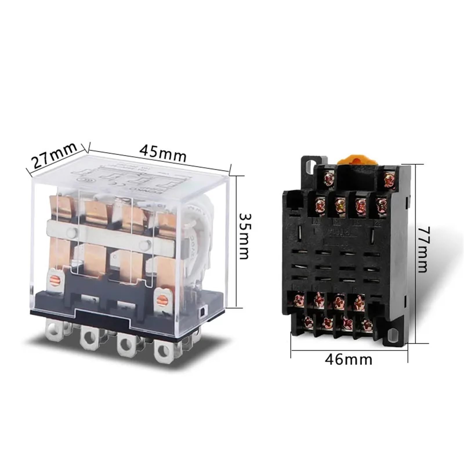 Bobina de relé de alta potencia HH64P, 5 unidades, interruptor de relé microelectromagnético DPDT general con base de zócalo, CA 110 V, 220 V, CC 12 V, 24 V, 36 V(DC (5Pcs),12V With Base)