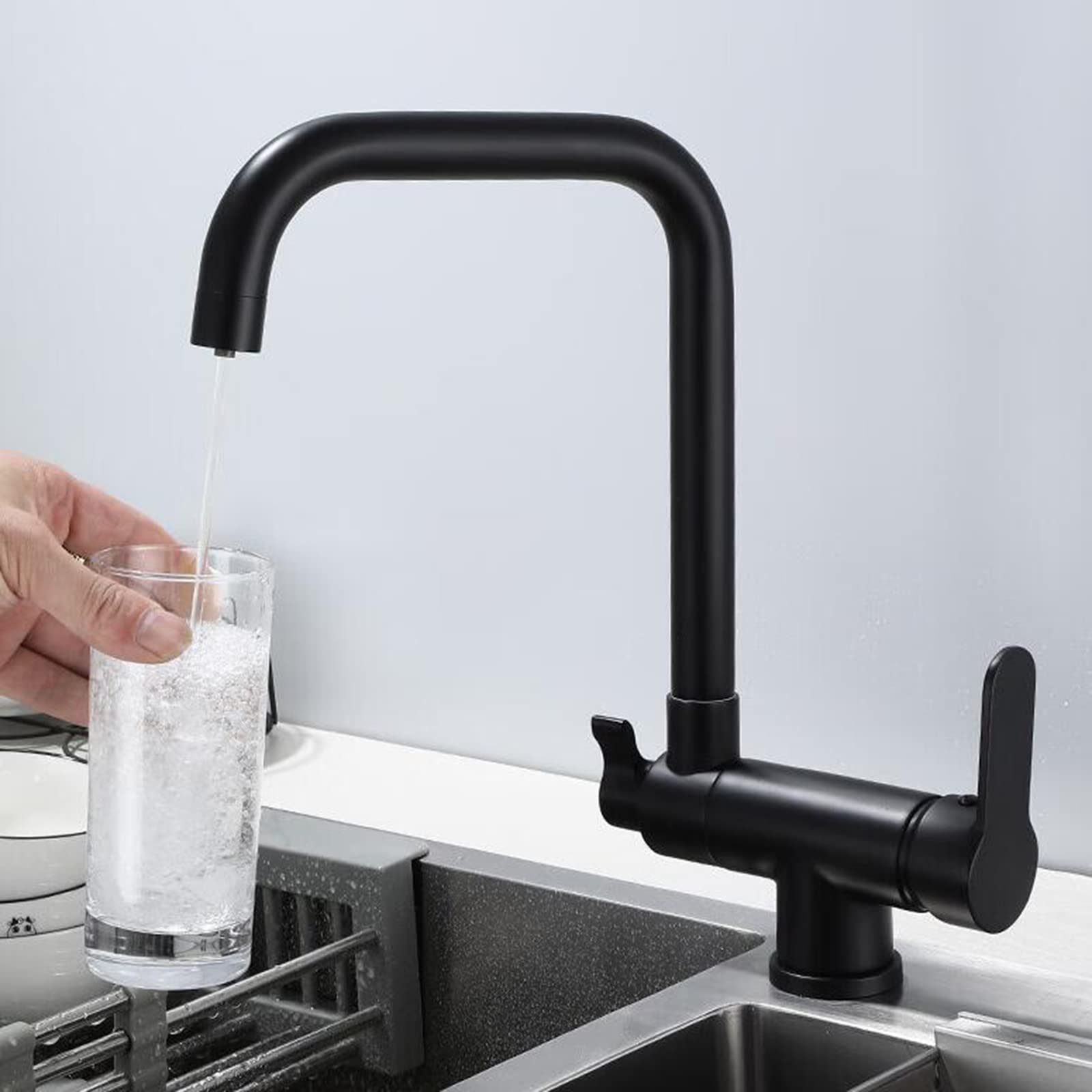 Grifo de Cocina 3 Vías Ósmosis Plegable de Latón Giratoria Multifunción Grifo 3 Vias Cocina-Negro