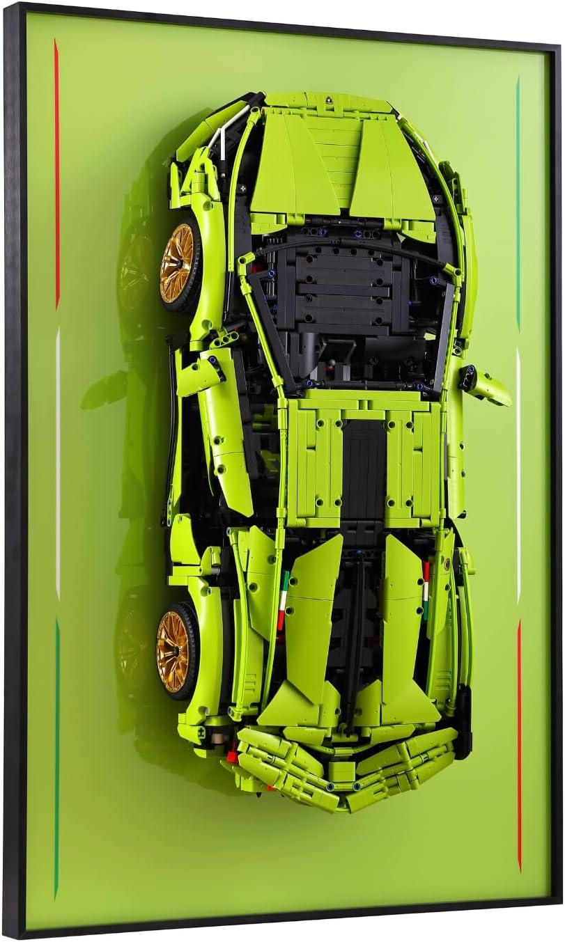 Wall Display Frame Compatible for LEGO 42115 Lamborghini Sian FKP 37 – Vertical Mount | Gallery-Grade Aluminum Frame, 20×30 Collectible Car Wall Art, Easy DIY Installation (Green Technic Supercar)