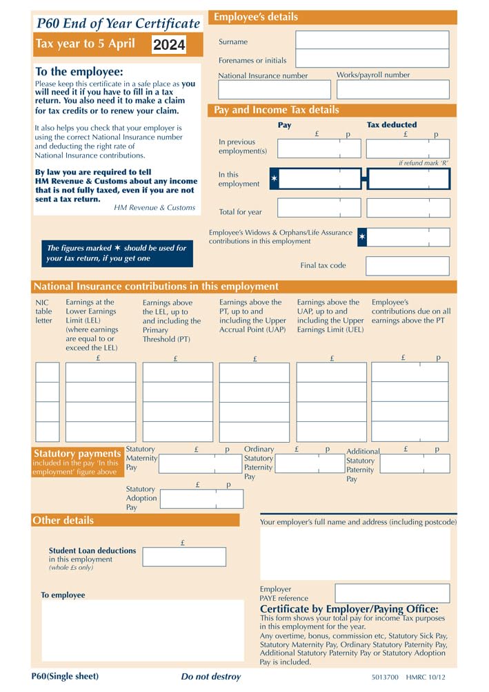 P60 Forms x20 Forms for 2024/25 SAGE IRIS/TAS Payroll
