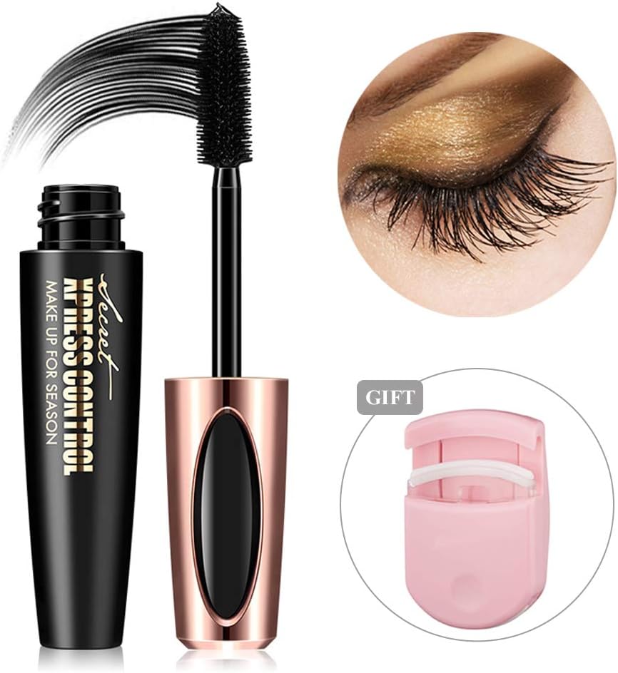 Natural 4D Silk Fiber Lash Mascara,Waterproof & Smudge-Proof, Luxuriously Longer, Thicker, Voluminous Eyelashes, Long-Lasting, All Day Exquisitely,Non-Toxic Hypoallergenic Formula (Black)