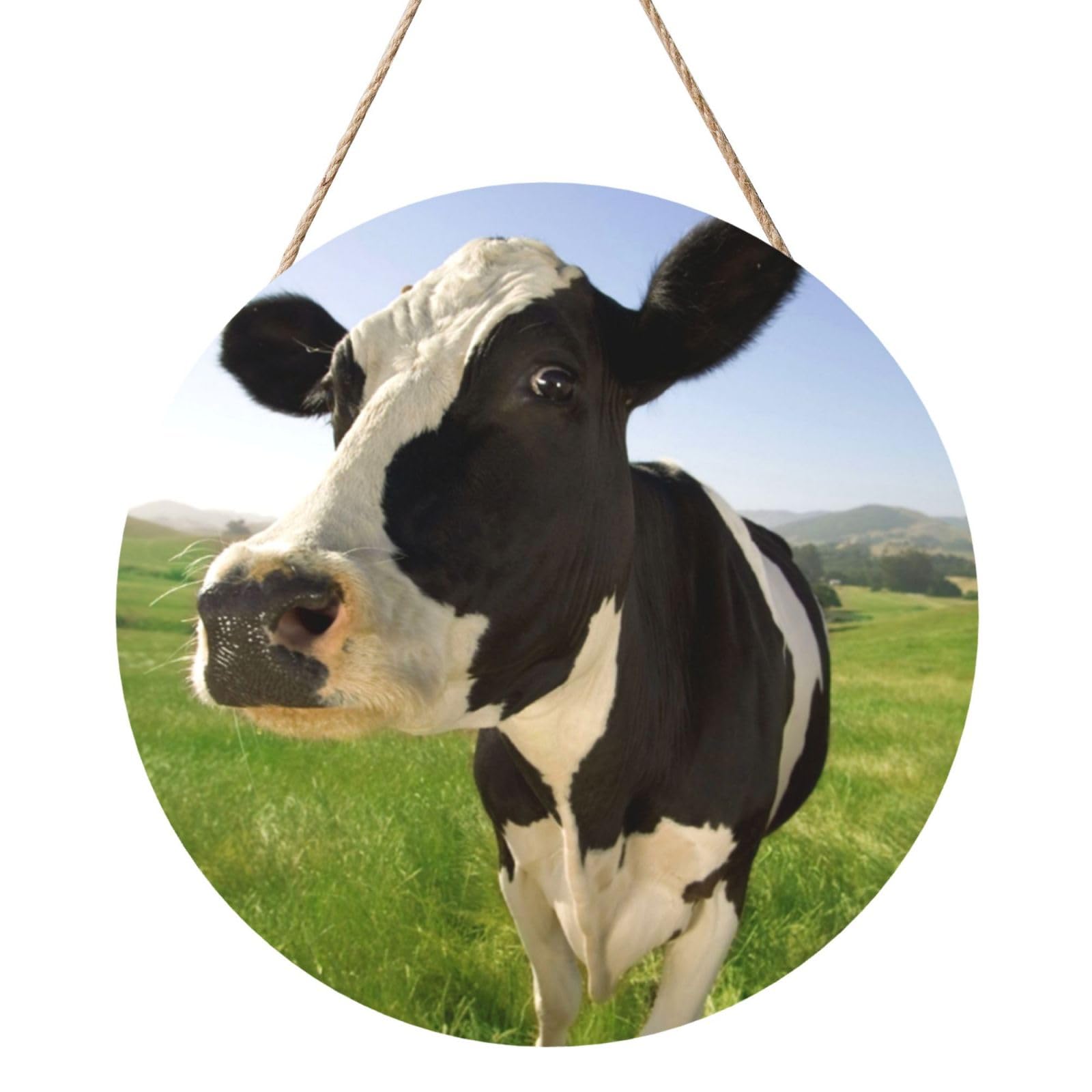 InOmak Cows In The Pasture, Round Wood Panel Painting 12 in, Wall Hanging Painting For Home
