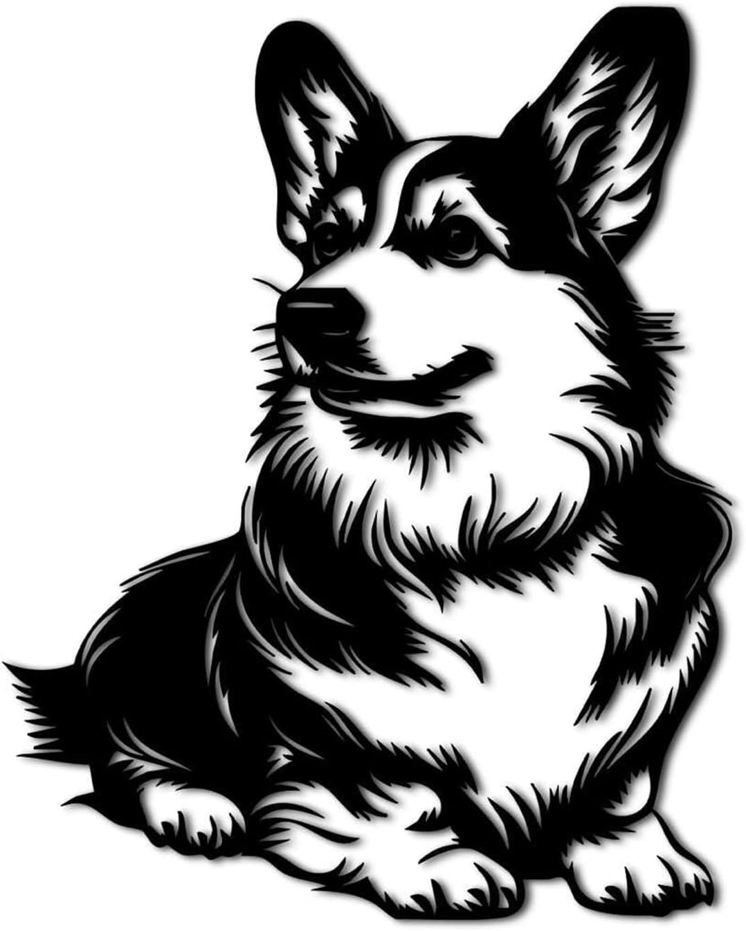 Dekoracja ścienna do salonu, metal, czarny pies Corgi (61 cm) | Ozdobna podświetlana metalowa dekoracja ścienna do salonu współczesna metalowa sztuka ścienna do wystroju wnętrz domu