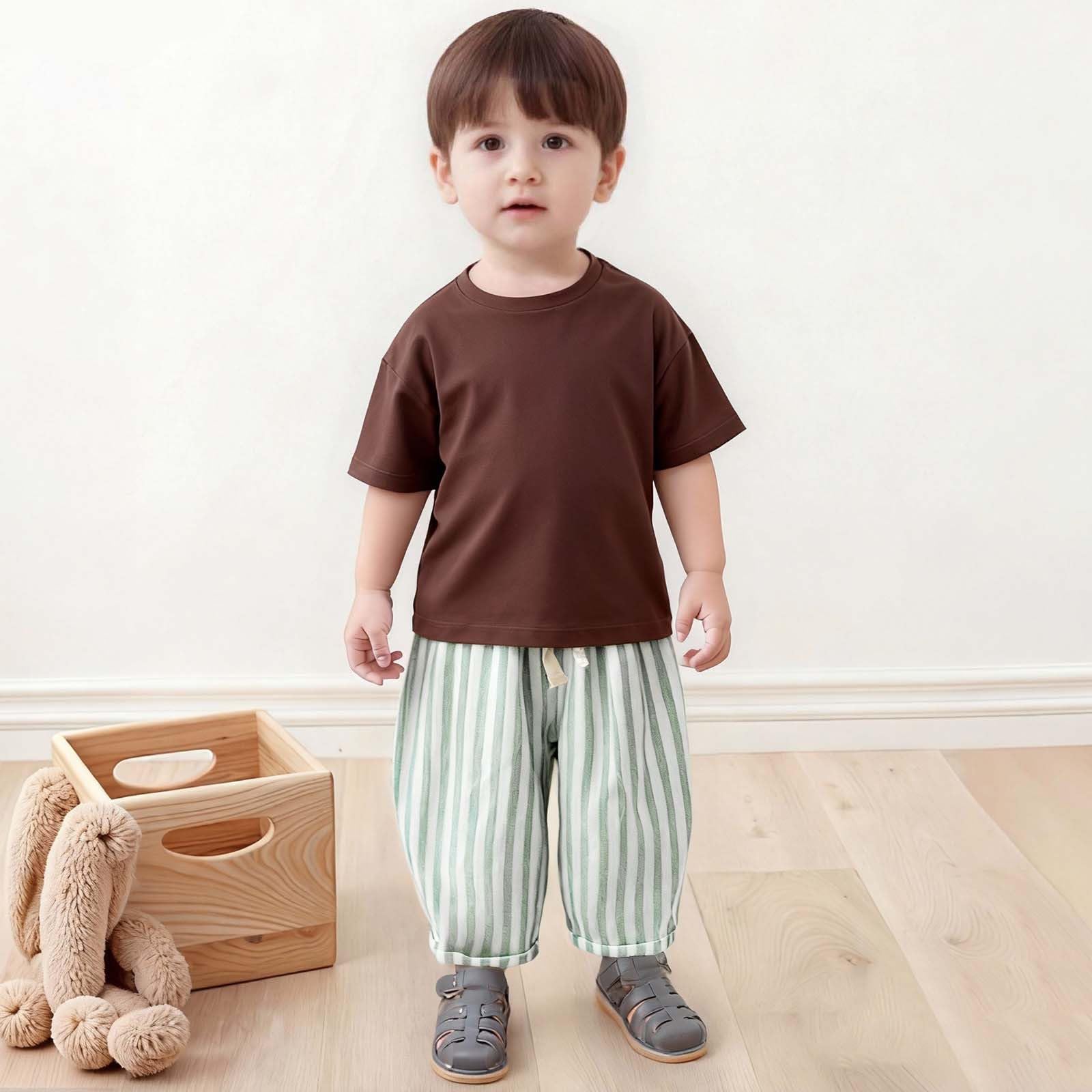 Pantaloni in Cotone e Lino per Bambino Pantalone Stampa a Righe Pantaloncini Estivi Elastico in Vita Pantaloni con Coulisse Pants Leggeri Traspiranti Pantalone Casual Abbigliamento