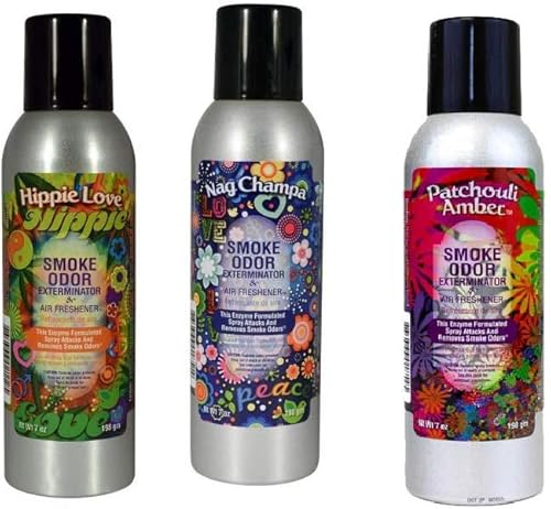 Miniatura 1 de Tobacco Outlet Products - Hippie Love, Nag Champa, exterminador de olores de humo de pachulí ámbar de 7 onzas, paquete de 3 (1 de cada uno)