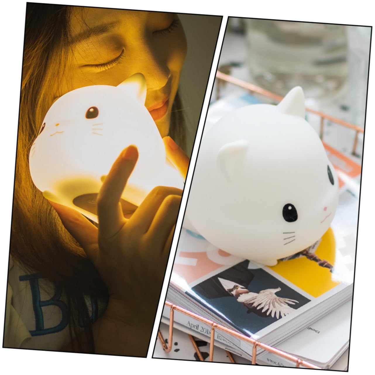 Artibetter Lampada Notturna in Silicone a Forma di Gatto USB Bianca
