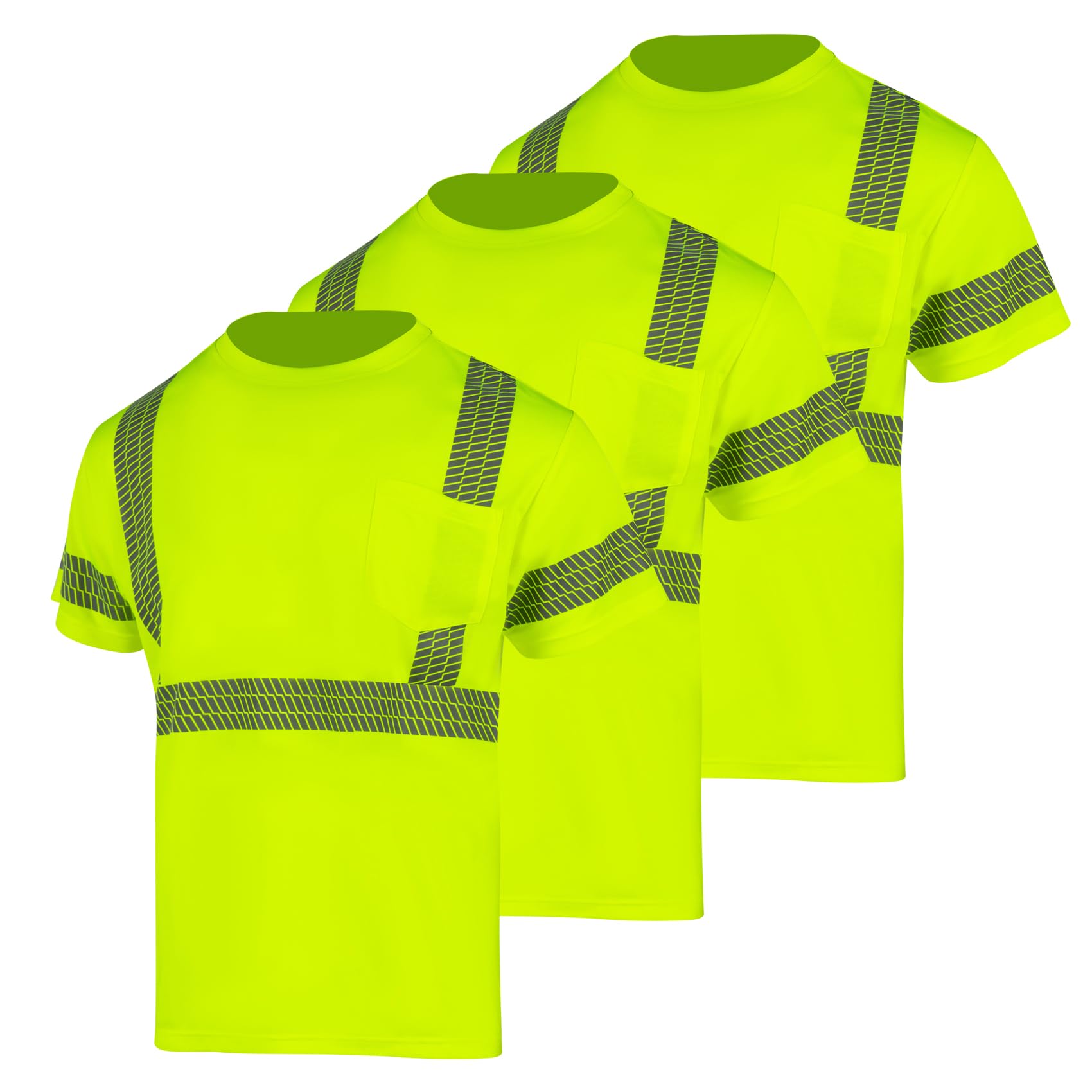VENDACE 3 Pack Hi Vis Safety Shirts for Men Class 3 High Visibility Reflective Construction Work Shirts Short Sleeve (Yellow,2XL)