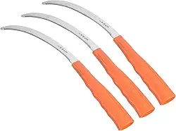 PATIKIL Foice serrilhada de 25,4 cm, pacote com 3 foices de colheita de aço inoxidável, serrilha, para remoção de ervas daninhas, com cabo de plástico para jardinagem, laranja