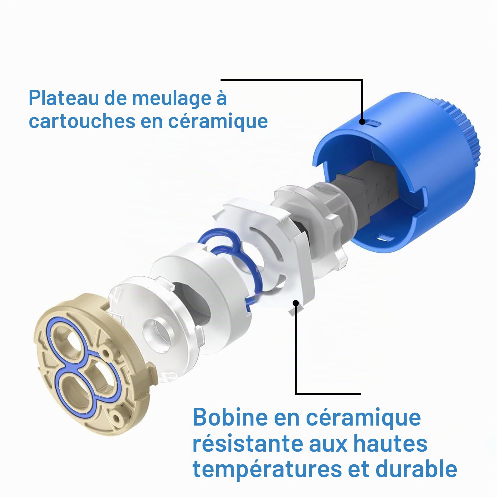 Lot de 2 cartouches en céramique 35 mm, cartouche pour robinet, cartouche de mélangeur, pour robinets monocommande, cartouche de rechange pour pièces de robinetterie pour évier de cuisine, évier